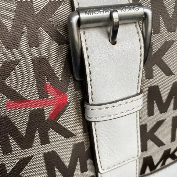 Michael Kors Brookville East West Tote Carry All Bag Tan Jacquard Canvas VTG Y2K